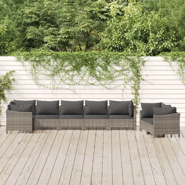 Main image of vidaXL Patio Furniture Set 8 Piece Sofa Set with Cushions Gray Poly Rattan
