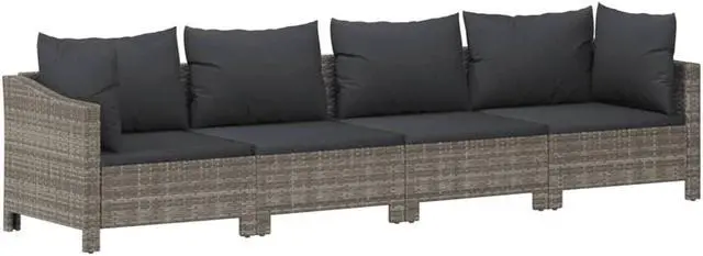 Alt view image 5 of 6 - vidaXL Patio Furniture Set 8 Piece Sofa Set with Cushions Gray Poly Rattan