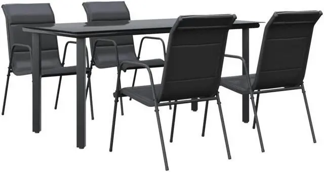 Alt view image 2 of 6 - vidaXL Patio Dining Set 5 Piece Table and Chair Black Steel and Textilene