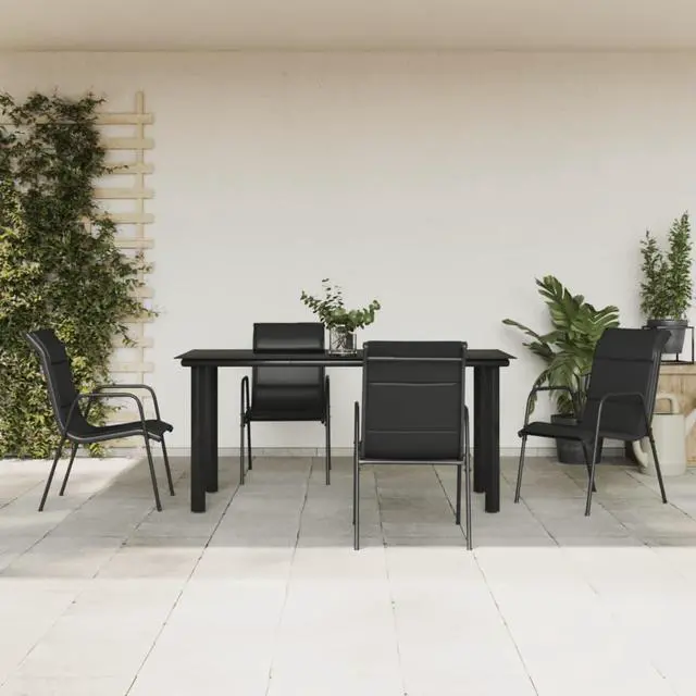 Main image of vidaXL Patio Dining Set 5 Piece Table and Chair Black Steel and Textilene
