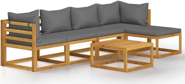 Alt view image 2 of 7 - vidaXL Solid Acacia Wood Patio Lounge Set with Cushion 6 Pieces Outdoor Garden
