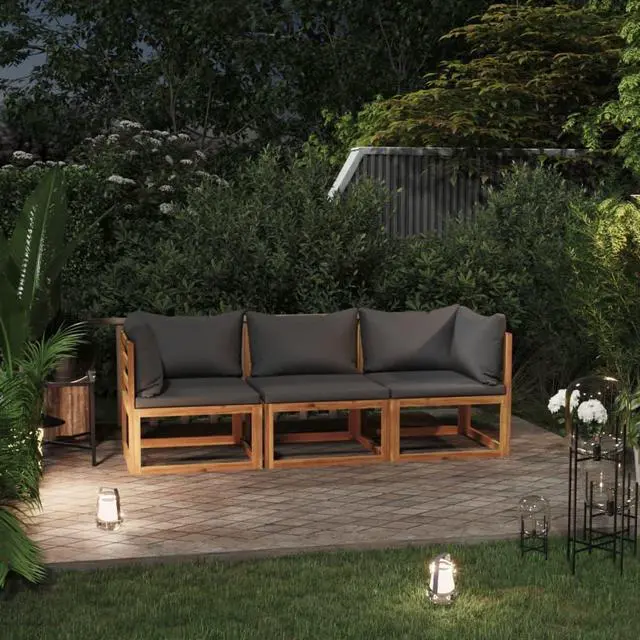 Main image of vidaXL Solid Acacia Wood 3-Seater Patio Sofa with Cushion Outdoor Garden Seat