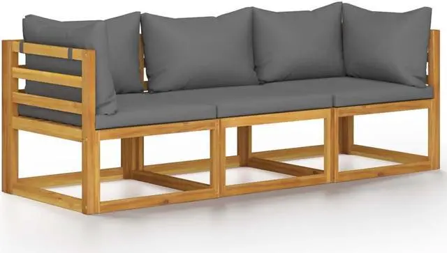 Alt view image 2 of 7 - vidaXL Solid Acacia Wood 3-Seater Patio Sofa with Cushion Outdoor Garden Seat