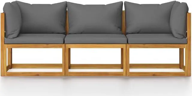 Alt view image 3 of 7 - vidaXL Solid Acacia Wood 3-Seater Patio Sofa with Cushion Outdoor Garden Seat