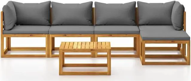 Alt view image 3 of 7 - vidaXL Solid Acacia Wood Patio Lounge Set with Cushion 6 Pieces Outdoor Garden