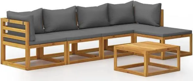 Alt view image 2 of 7 - vidaXL Solid Acacia Wood Patio Lounge Set with Cushion 6 Pieces Outdoor Garden