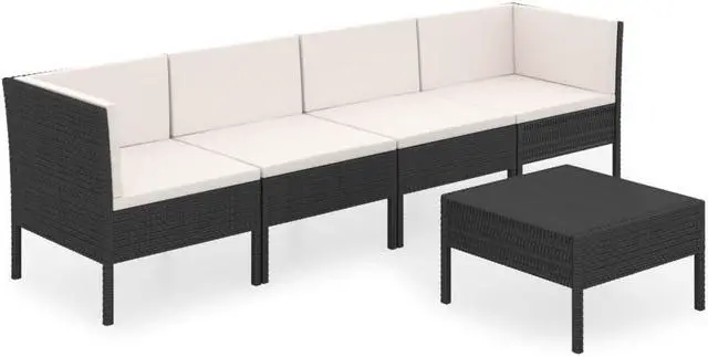 Alt view image 2 of 6 - vidaXL Patio Lounge Set 5 Piece Sectional Sofa for Outdoor Poly Rattan Black