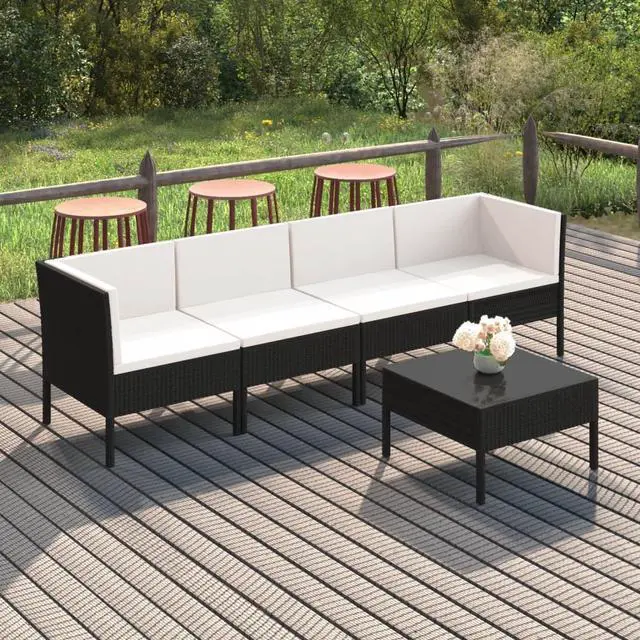 Main image of vidaXL Patio Lounge Set 5 Piece Sectional Sofa for Outdoor Poly Rattan Black