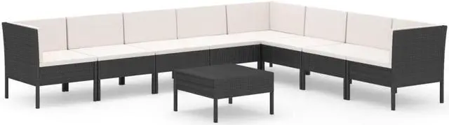 Alt view image 2 of 6 - vidaXL Patio Lounge Set 9 Piece with Cushions Poly Rattan Black Furniture