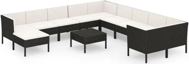 Alt view image 2 of 6 - vidaXL Patio Lounge Set 12 Piece with Cushions Poly Rattan Black Garden Sofa