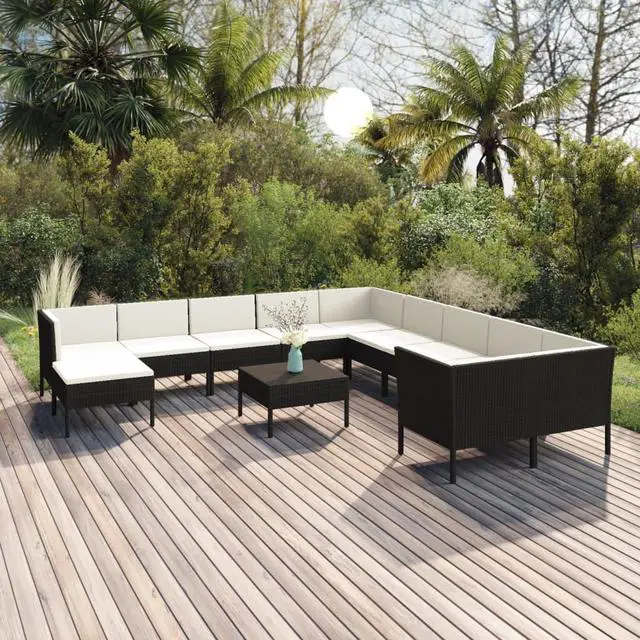 Main image of vidaXL Patio Lounge Set 12 Piece with Cushions Poly Rattan Black Garden Sofa