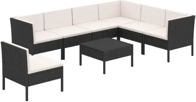 Alt view image 2 of 6 - vidaXL Patio Lounge Set 8 Piece with Cushions Poly Rattan Black Garden Sofa