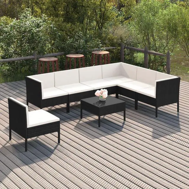 Main image of vidaXL Patio Lounge Set 8 Piece with Cushions Poly Rattan Black Garden Sofa