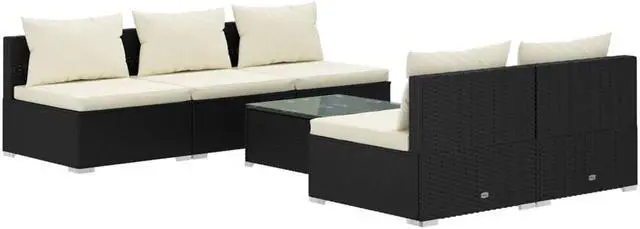 Alt view image 2 of 6 - vidaXL Patio Lounge Set 6 Piece with Cushions Poly Rattan Black Garden Sofa