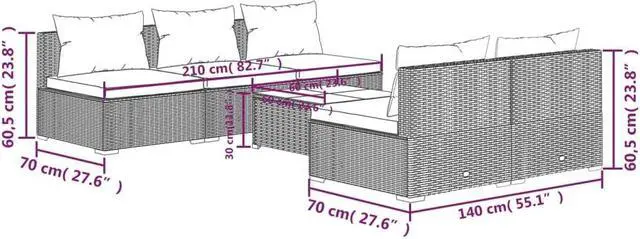 Alt view image 4 of 6 - vidaXL Patio Lounge Set 6 Piece with Cushions Poly Rattan Black Garden Sofa