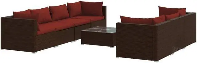 Alt view image 2 of 6 - vidaXL Patio Lounge Set Outdoor Sectional Sofa Set 8 Piece Poly Rattan Brown