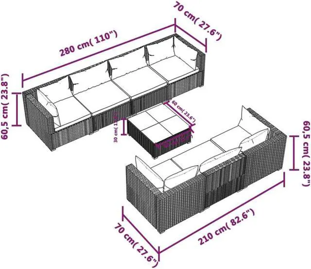 Alt view image 4 of 6 - vidaXL Patio Lounge Set Outdoor Sectional Sofa Set 8 Piece Poly Rattan Brown
