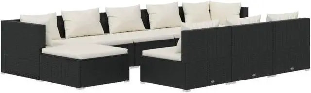 Alt view image 2 of 6 - vidaXL Patio Lounge Set 10 Piece with Cushions Black Poly Rattan Garden Seat