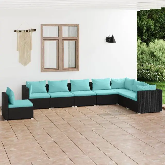 Main image of vidaXL Patio Lounge Set 8 Piece with Cushions Poly Rattan Black Garden Seat