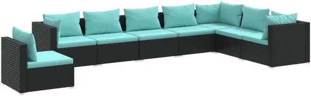 Alt view image 2 of 6 - vidaXL Patio Lounge Set 8 Piece with Cushions Poly Rattan Black Garden Seat