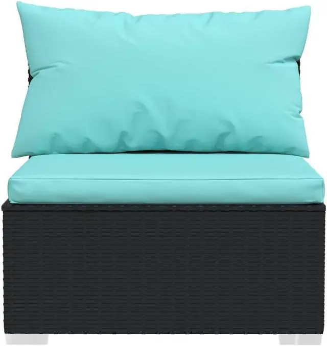 Alt view image 5 of 6 - vidaXL Patio Lounge Set 8 Piece with Cushions Poly Rattan Black Garden Seat