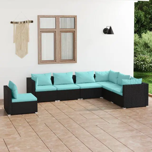 Main image of vidaXL Patio Lounge Set 7 Piece with Cushions Poly Rattan Black Garden Seat
