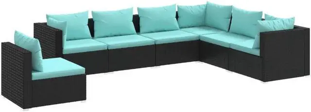 Alt view image 2 of 6 - vidaXL Patio Lounge Set 7 Piece with Cushions Poly Rattan Black Garden Seat
