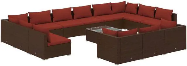 Alt view image 2 of 6 - vidaXL Patio Lounge Set Outdoor Sectional Sofa Set 14 Piece Brown Poly Rattan