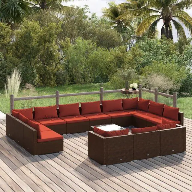 Main image of vidaXL Patio Lounge Set Outdoor Sectional Sofa Set 14 Piece Brown Poly Rattan