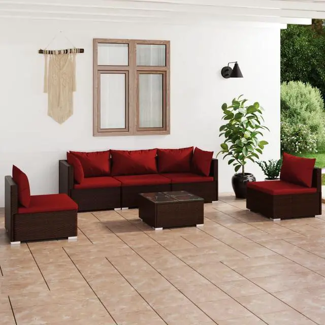 Main image of vidaXL Patio Lounge Set Outdoor Sectional Sofa Set 6 Piece Poly Rattan Brown