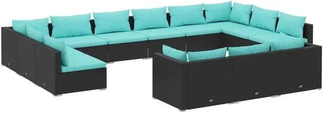 Alt view image 2 of 6 - vidaXL Patio Lounge Set 13 Piece with Cushions Black Poly Rattan Garden Seat