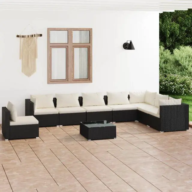 Main image of vidaXL Patio Lounge Set 9 Piece with Cushions Poly Rattan Black Garden Seat