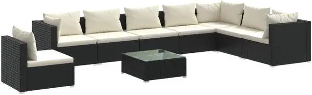 Alt view image 2 of 6 - vidaXL Patio Lounge Set 9 Piece with Cushions Poly Rattan Black Garden Seat