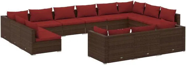 Alt view image 2 of 6 - vidaXL Patio Lounge Set Outdoor Sectional Sofa Set 13 Piece Brown Poly Rattan