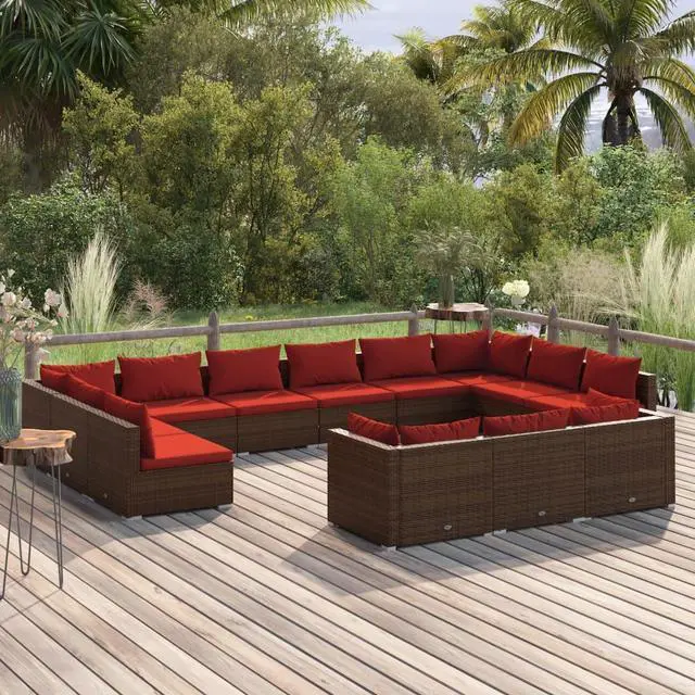 Main image of vidaXL Patio Lounge Set Outdoor Sectional Sofa Set 13 Piece Brown Poly Rattan