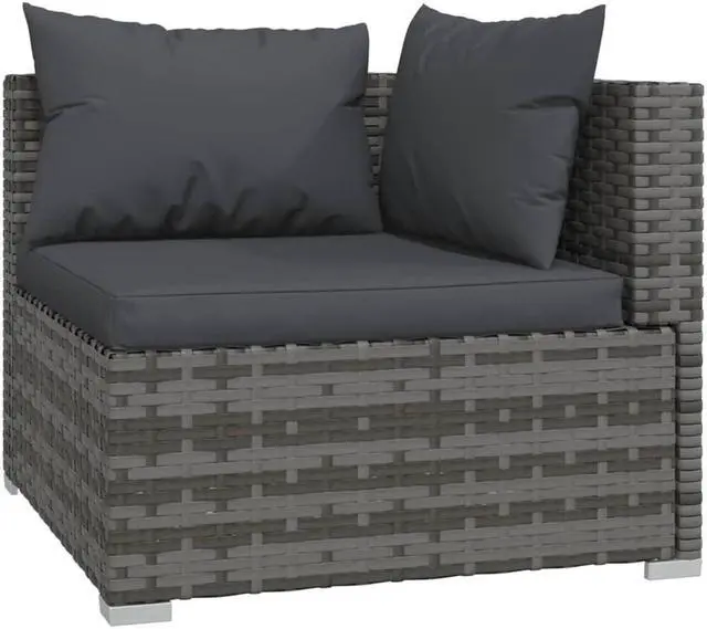 Alt view image 3 of 6 - vidaXL Patio Lounge Set 4 Piece with Cushions Poly Rattan Gray Garden Seat