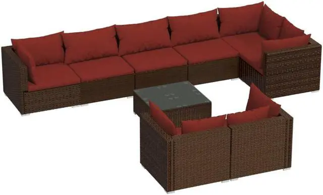 Alt view image 2 of 6 - vidaXL Patio Lounge Set Outdoor Sectional Sofa Set 9 Piece Brown Poly Rattan