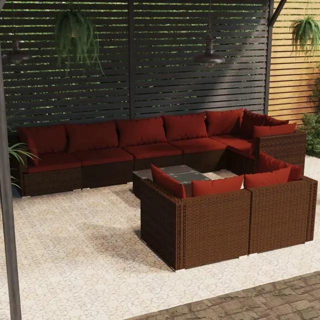 Main image of vidaXL Patio Lounge Set Outdoor Sectional Sofa Set 9 Piece Brown Poly Rattan