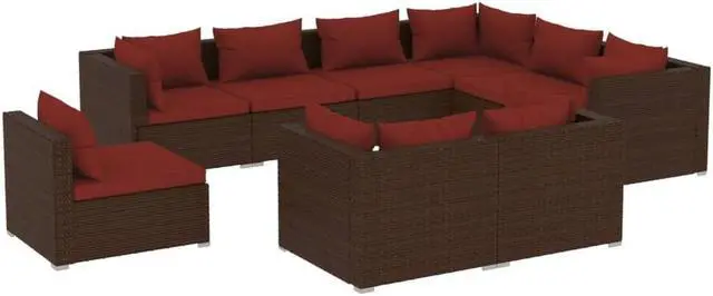 Alt view image 2 of 6 - vidaXL Patio Lounge Set Outdoor Sectional Sofa Set 9 Piece Poly Rattan Brown