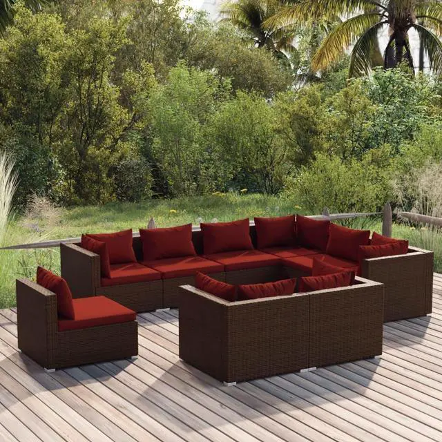 Main image of vidaXL Patio Lounge Set Outdoor Sectional Sofa Set 9 Piece Poly Rattan Brown