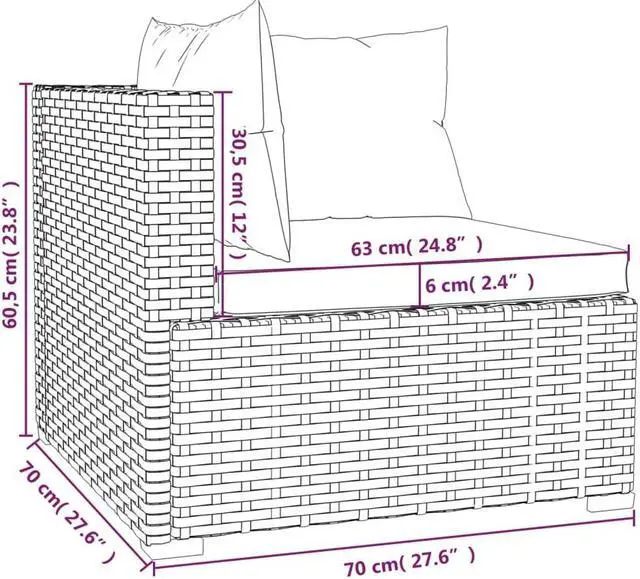 Alt view image 5 of 6 - vidaXL Patio Lounge Set 9 Piece with Cushions Black Poly Rattan Garden Sofa