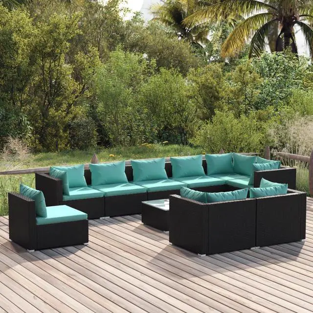 Main image of vidaXL Patio Lounge Set 10 Piece with Cushions Poly Rattan Black Garden Seat