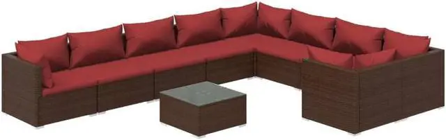 Alt view image 2 of 6 - vidaXL Patio Lounge Set Outdoor Sectional Sofa Set 10 Piece Poly Rattan Brown