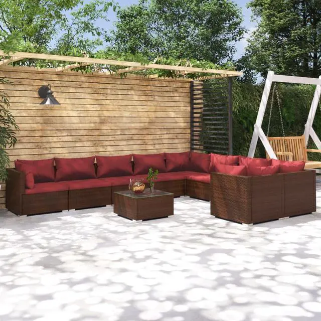 Main image of vidaXL Patio Lounge Set Outdoor Sectional Sofa Set 10 Piece Poly Rattan Brown