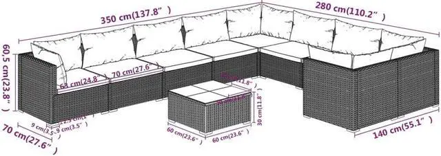 Alt view image 4 of 6 - vidaXL Patio Lounge Set Outdoor Sectional Sofa Set 10 Piece Poly Rattan Brown