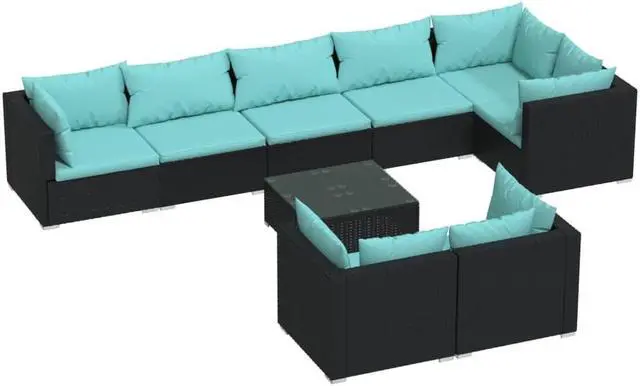 Alt view image 2 of 6 - vidaXL Patio Lounge Set Outdoor Sectional Sofa Set 9 Piece Black Poly Rattan
