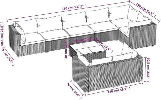 Alt view image 5 of 6 - vidaXL Patio Lounge Set Outdoor Sectional Sofa Set 9 Piece Black Poly Rattan