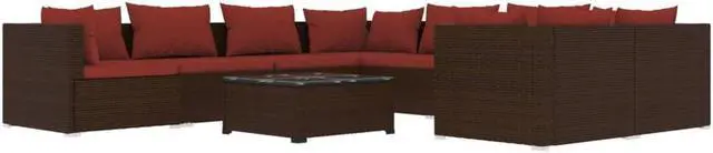 Alt view image 2 of 6 - vidaXL Patio Lounge Set Outdoor Sectional Sofa Set 9 Piece Poly Rattan Brown