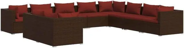 Alt view image 2 of 6 - vidaXL Patio Lounge Set Outdoor Sectional Sofa Set 10 Piece Brown Poly Rattan