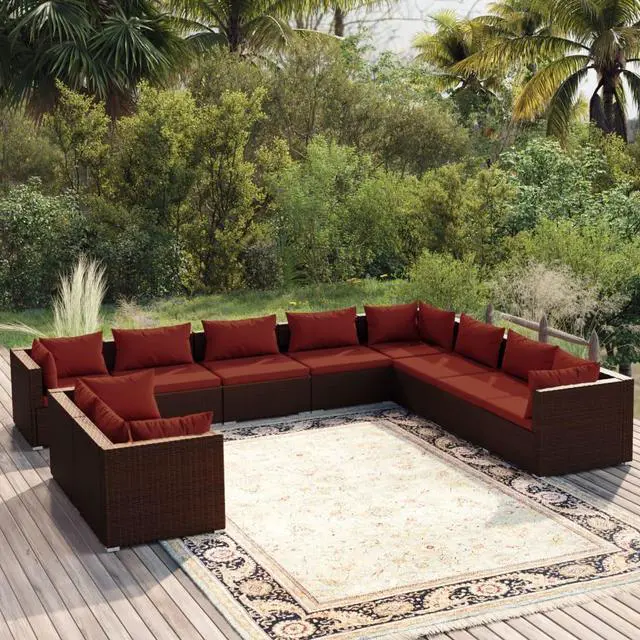 Main image of vidaXL Patio Lounge Set Outdoor Sectional Sofa Set 10 Piece Brown Poly Rattan